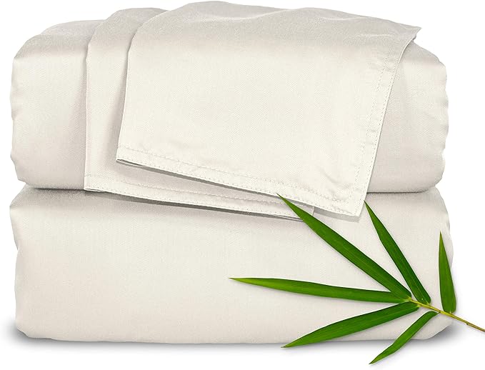 Split King Sheets by Pure Bamboo, Genuine 100% Organic Viscose Derived from Bamboo Bed Sheet Set, Soft & Cooling, Double Stitching *Not for Split Top (Split King, Ivory)
