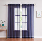 LINENZONE Pair of 2 Rod Pocket Voile Window Treatments. Great Farmhouse Style Sheer Curtains for Living Room, Bedroom, Dining Room, Patio or Canopy Bed. (Amazing Sheers - 56" W x 84" L, Blue Navy)