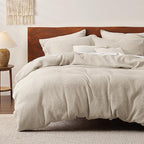 Bedsure Cotton Duvet Cover Set - 100% Cotton Waffle Weave Beige Duvet Cover Oversized Queen Size, GentleSoft™ and Breathable Bedding Set for All Season, 3 Pieces, 98"x98"