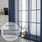 Aiyufeng Kirei Faux Linen Navy BlueSheer Curtains 84 Inches Length 2 Panels, Light Filtering Slub Textured Elegant Rod Pocket Curtain Drapes for Farmhouse Living Room Bedroom, Each 40Wx84L Inch, Blue