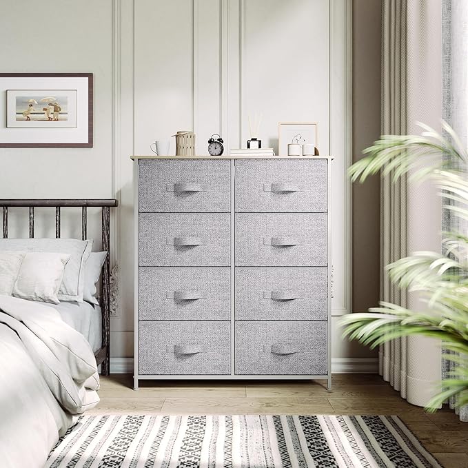 YITAHOME 8 Drawers Dresser - Fabric Storage Tower, Organizer Unit for Room, Living Room & Closets - Sturdy Steel Frame, Easy Pull Fabric Bins & Wooden Top