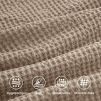 Bedsure Cotton Duvet Cover Queen - 100% Cotton Waffle Weave Khaki Duvet Cover Queen Size, GentleSoft™ and Breathable Tan Bedding Set for All Season, 3 Pieces, 90"x90"