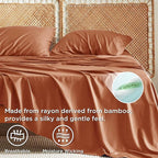 Bedsure California King Sheet Sets, Cooling Sheets, Rayon Derived from Bamboo, Breathable & Soft, Deep Pocket Up to 16 Inches, Hotel Luxury Silky Bedding for Hot Sleepers, Burnt Orange