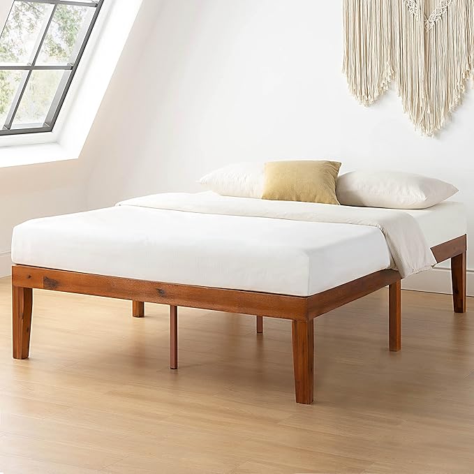 Mellow Naturalista Classic 16 Inch Solid Wood Platform Bed with Wooden Slats, Cherry, Queen