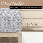 Linen Market Double-Brushed Patterned Microfiber Queen Sheet Set 4 Piece – Oeko-TEX Certified Ultra Soft & Wrinkle-Free - 16" Deep Pocket Sheets - Easy Care Queen Size - Burst of Vines Navy