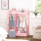UTEX Kids Armoire Wardrobe Closet with Mirror and Storage Bin, Pink, 33.4 in W x 15.75 in D x 44.5 in H
