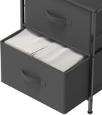SIMPLE HOUSEWARE 2 Tier Night Stands Dresser for Bedroom Organizer Drawer Storage Tower, Dark Grey