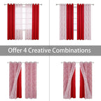 BONZER Mix and Match Curtains - 2 Pieces Branch Print Sheer Curtains and 2 Pieces Blackout Curtains for Bedroom Living Room Grommet Window Drapes, 37x84 Inch/Panel, Red, Set of 4 Panels