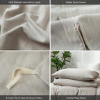 MooMee Bedding Duvet Cover Set 100% Washed Cotton Linen Like Textured Breathable Durable Soft Comfy (Heathered Cream Grey, Super Queen 90"x98")