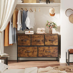 WLIVE Dresser for Bedroom with 5 Drawers, Long Fabric Dresser, Storage Drawer Unit with Fabric Bins for Closet, Hallway, Rustic Brown Wood Grain Print, Size L