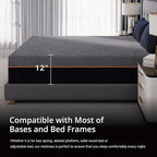 EGOHOME 12 Inch Full Memory Foam Mattress for Back Pain, Cooling Copper Gel Bed in a Box, Foam Made in USA, CertiPUR-US Certified, Therapeutic Medium Firm, Double 54x75x12 Black