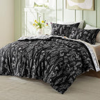 Bedsure Full Comforter Set - Black Bed Set, 3 Pieces Cute Floral Bedding, 1 Soft Reversible Botanical Flowers Comforter and 2 Pillow Shams