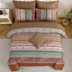 Boho Queen Comforter Set 8 Pieces, Brown Bohemian Striped Bed in a Bag, Paisley Soft Microfiber Bedding Comforter Set
