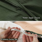 MooMee Bedding Duvet Cover Set 100% Washed Cotton Linen Like Textured Breathable Durable Soft Comfy (Solid Forest Green, Full 80"x90")