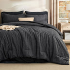 Bedsure Full Comforter Set Black - Bed in a Bag Full Size Bedding 7 Pieces, Cationic Dyed Bed Set Gift for Family, Black Soft Bedding for All Seasons Comforter with Sheets, Pillowcases & Shams