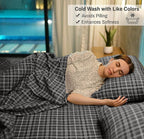 RUVANTI Flannel Sheets Full Size - 100% Cotton Double Brushed Bed Sheets Set, Deep Pockets 16 Inches, All Seasons Breathable & Extra Soft Full Sheets, Warm & Cozy, 4 Piece, Grey Plaid