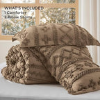 Bedsure Tufted Boho Comforter Set King Size - Light Brown Boho Bed Set, GentleSoft™ 3 Pieces Farmhouse Shabby Chic Embroidery Bedding, Gifts for Woman, Jacquard King Comforter for All Seasons