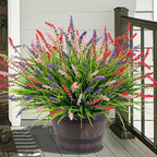 Artificial Faux Plants Flowers for Outdoor Decorations, Fake Monkey Grass for Outside Porch Patio, No Fade Realistic Greenery Plant, UV Resistant Artificial Bush Shrubs for Courtyard Window Garden