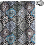 Ambesonne Moroccan Curtains, Detailed Flower Designs with Checkered Pattern and Antique Cultural Inspirations, Window Treatments 2 Panel Set for Living Room Bedroom, Pair of - 28" x 63", Blue Black