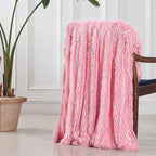 Tuddrom Decorative Extra Soft Faux Fur Blanket Twin Size 70" x 78",Solid Reversible Fuzzy Fluffy Cozy Plush Fleece Comfy Microfiber Fur Blanket for Couch Sofa Bed,Pink