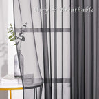 NICETOWN Sheer Curtains for Bedroom Windows, Grommet Casual Soft Voile Sheer Panels with Light Filter Window Treatments for Boy's Room/Bedroom, Black, Set of 2, W37 x L63