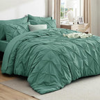 Bedsure California King Comforter Set Graysih Green - Bed in a Bag Cal King Bedding Set 7 Pieces, GentleSoft™ Pintuck Bed Set Gift for Family, Pinch Pleat Comforter with Sheets, Pillowcases & Shams
