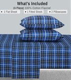 RUVANTI Flannel Sheets Split King Size - 100% Cotton Brushed Split King Bed Sheets Set, Deep Pockets 16 Inches, All Seasons Breathable & Extra Soft, Warm & Cozy, 5 Piece, Blue Plaid