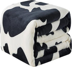 Fleece Cow Print Blanket - Premium Lightweight Anti-Static Bed Cow Throws Soft Cozy Warm Blankets Plush Gift, Bedroom Decor 90" x 108"(Black Cow King)