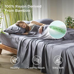 Bedsure Queen Sheet Set, Cooling Sheets for Queen Size Bed Set, Rayon Derived from Bamboo, Breathable & Soft, Deep Pocket Up to 16", Hotel Luxury Silky Bedding for Hot Sleepers, Dark Grey