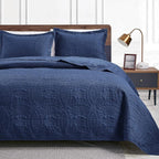 Love's cabin Twin Quilt Set Navy Blue Bedspreads - Soft Bed Summer Lightweight Bedspread Comforter - Modern Style Coin Pattern Coverlet for All Season - 2 Pieces (1 Quilt, 1 Pillow Sham)