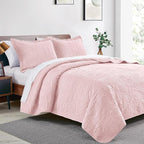 Love's cabin Twin Quilt Set Pink Bedspreads - Soft Bed Summer Lightweight Bedspread Comforter - Modern Style Coin Pattern Coverlet for All Season - 2 Pieces (1 Quilt, 1 Pillow Sham)