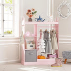 UTEX Kids Armoire Wardrobe Closet with Mirror and Storage Bin, Pink, 33.4 in W x 15.75 in D x 44.5 in H