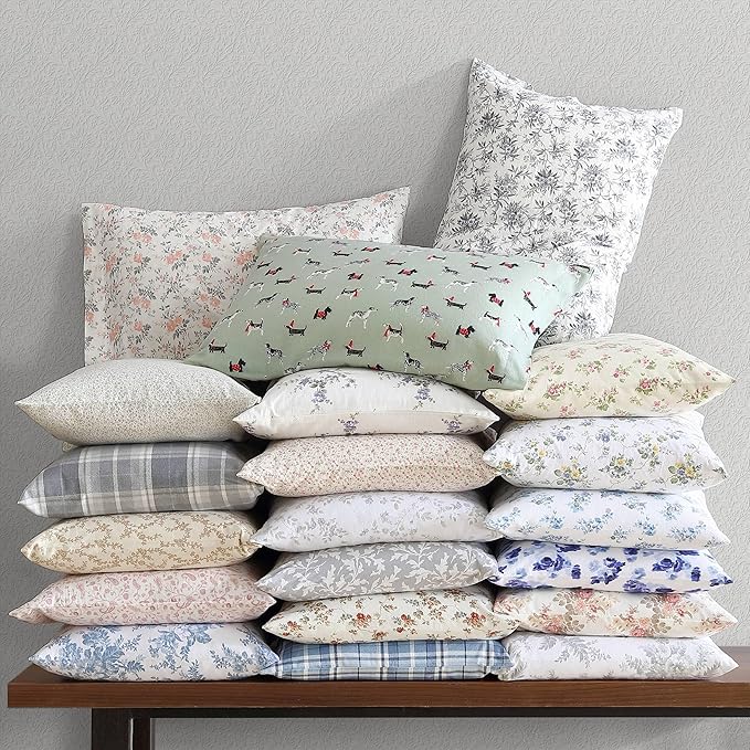 Laura Ashley - Flannel Sheets Queen Size, Anti-Pilling & Wrinkle Resistant Cotton, Touchably Soft for All-Season Comfort - Bed Sheets with Matching Pillowcases & Fitted Sheet (Audrey Blue)