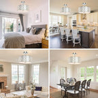 DLLT Flush Mount Ceiling Light: Modern 3-Light Brushed Nickel Kitchen Light Fixture - Drum Lighting Fixture for Dining Room - Silver Bedroom Ceiling Lamp with Double Shade
