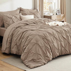 Bedsure King Size Comforter Set Khaki - Bed in a Bag Bedding Set 7 Pieces, GentleSoft™ Pintuck Bed Set Gift for Family, Pinch Pleat Khaki Comforter with Sheets, Pillowcases & Shams