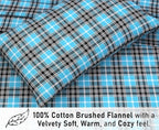 RUVANTI Flannel Sheets Full Size - 100% Cotton Double Brushed Bed Sheets Set, Deep Pockets 16 Inches, All Seasons Breathable & Extra Soft Full Sheets, Warm & Cozy, 4 Piece, Teal Plaid