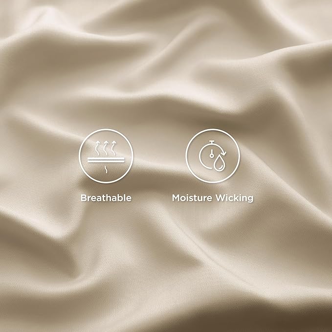 Bedsure Queen Sheets, Rayon Derived from Bamboo, Queen Cooling Sheet Set, Deep Pocket Up to 16", Breathable & Soft Bed Sheets, Hotel Luxury Silky Bedding Sheets & Pillowcases, Beige