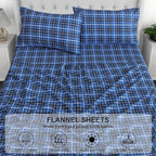RUVANTI Flannel Sheets Twin XL Size - 100% Cotton Double Brushed Twin XL Sheet Sets, Deep Pockets 16 Inches, All Seasons Breathable & Extra Soft Bed Sheets, Warm & Cozy, 3 Piece, Blue Plaid