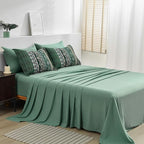 Boho Green Comforter Set King Size,8 Piece Bed in a Bag Bohemian Striped Bedding Quilt Set,Dark Green Paisley Floral Comforter and Sheet Set,Soft Microfiber Complete Bedding Sets for All Season