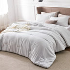Bedsure California King Comforter Set - Grayish White Soft Bedding for All Seasons, Cationic Dyed Bed Set, 3 Pieces, 1 California King Size Comforter (104"x96") and 2 Pillow Shams (20"x36"+2")