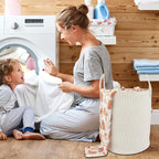 Cotton Rope Laundry Basket Hamper for Clothes Woven Storage Basket for Living Room Bedroom Boho Tall Rope Baskets for Blanket Toys Pillow Towels Baby Nursery Hamper Bin striped