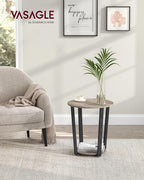 VASAGLE Round Side End Table, 2-Tier Accent Bedside Table with Storage Shelf, Easy Assembly, Nightstand for Small Spaces, Living Room, Bedroom, Heather Greige and Ink Black ULET057B02