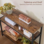 Yaheetech Industrial Console Table, 3 Tier Entryway Table with Storage Shelves, Narrow Sofa Tables for Living Room, Foyer, Hallway, Entrance, Metal Frame, Rustic Brown