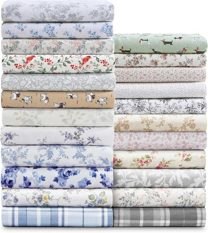 Laura Ashley - King Sheets, Breathable Cotton Flannel Bedding with Deep Pockets, Brushed for Extra Softness & Comfort, Oeko-Tex Certified (Jolly Cardinals Green, King)