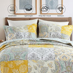 Secgo Queen Comforter Set for Bed - 100% Cotton Quilts Queen Size, Black Bedspreads (90 * 98 Inch) with 2 Pillow Shams, Patchwork Reversible Lightweight Bedding