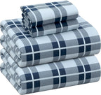 RUVANTI Flannel Sheets Full Size - 100% Cotton Double Brushed Bed Sheets Set, Deep Pockets 16 Inches, All Seasons Breathable & Extra Soft Full Sheets, Warm & Cozy, 4 Piece, Illusion Check