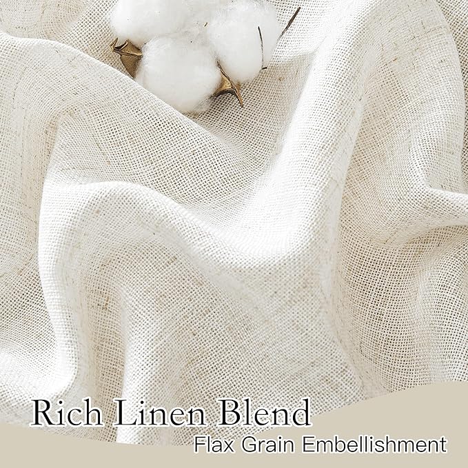 RYB HOME Linen Flax Curtains 84 inches Long, Absorbent Linen Woven Half Privacy Light Filtering Drapes Semi Sheer Curtains for Living Room Bedroom Home Office Patio, 52 W x 84 L, 2 Panels