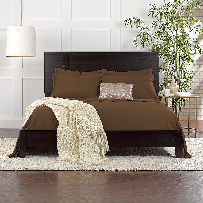 Split King Sheets by Pure Bamboo, Genuine 100% Organic Viscose Derived from Bamboo Bed Sheet Set, Soft & Cooling, Double Stitching *Not for Split Top (Split King, Coconut Husk)