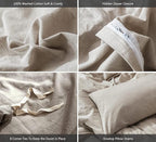 MooMee Bedding Duvet Cover Set 100% Washed Cotton Linen Like Textured Breathable Durable Soft Comfy (Heathered Tannish Linen Grey, Full 80"x90")