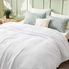 Bedsure Cooling Cotton Waffle Full Size Blanket - Lightweight Breathable Blanket of Rayon Derived from Bamboo for Hot Sleepers, Luxury Throws for Bed, Couch and Sofa, White, 80x90 Inches